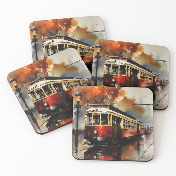 Item preview, Oil Painting on Canvas, tram through the autumn rain, Train Inspirations designed and sold by Gabi.Media.