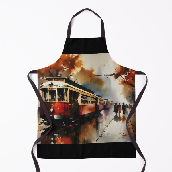 Item preview, Oil Painting on Canvas, tram through the autumn rain, Train Inspirations designed and sold by Gabi.Media.