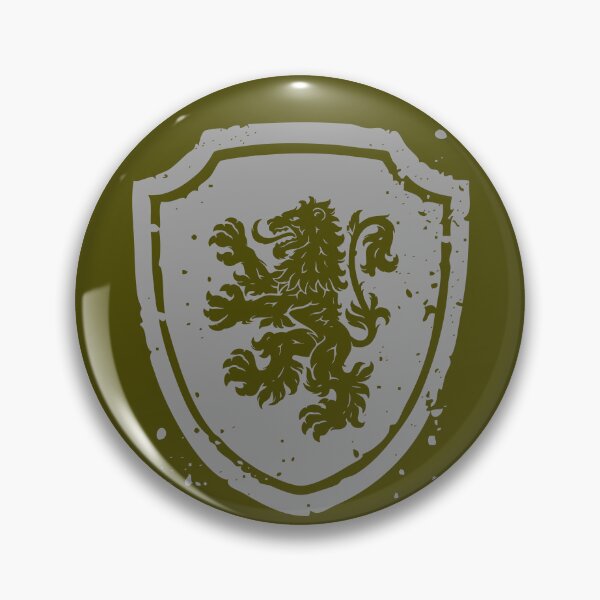 Item preview, Heraldic lion standing on hind legs on an English triangular shield with two tipped arcs on the upper corners designed and sold by VugArtShop.