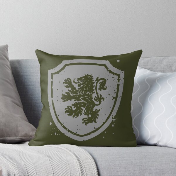 Item preview, Heraldic lion standing on hind legs on an English triangular shield with two tipped arcs on the upper corners designed and sold by VugArtShop.