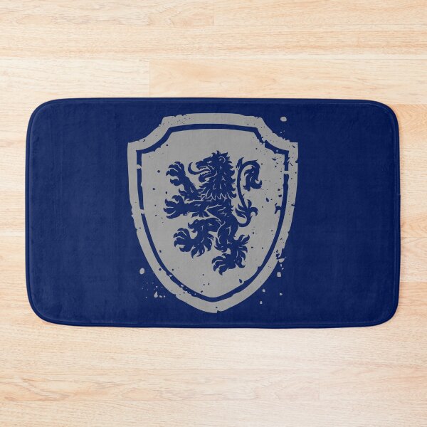 Item preview, Heraldic lion standing on hind legs on an English triangular shield with two tipped arcs on the upper corners designed and sold by VugArtShop.