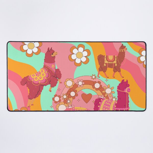 Item preview, Retro wave llama in funky cool waves and retro vintage flowers designed and sold by BritishDelights.