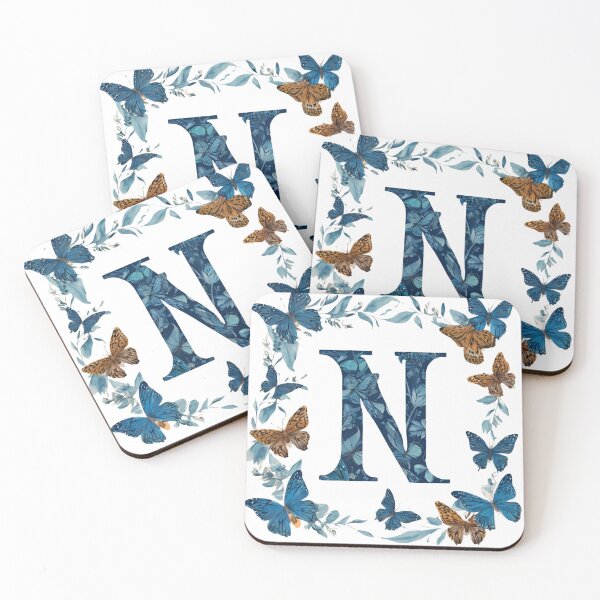 Item preview,  Letter N in blue with butterflies designed and sold by Shinery2023.