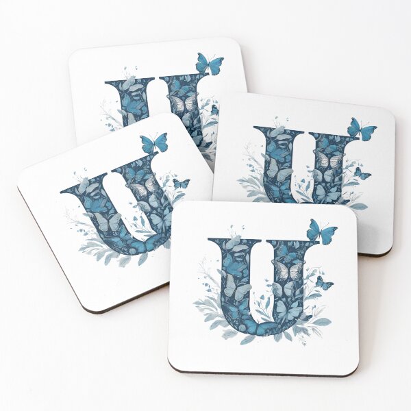 Item preview, Letter U in blue with butterflies designed and sold by Shinery2023.