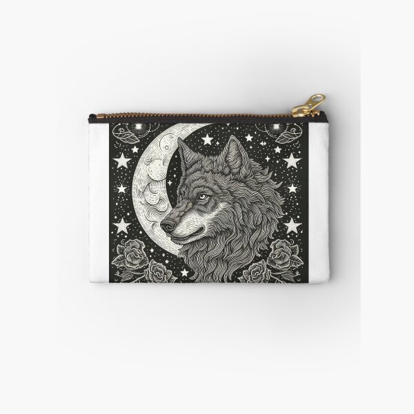 Item preview, Wolf and Moon with Flowers and Stars designed and sold by MysticStitchery.