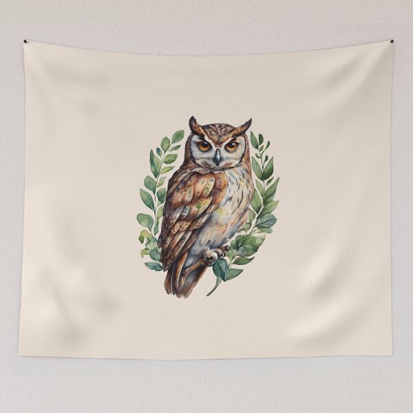 Item preview, Eagle owl and leaves designed and sold by MauraMeadow.