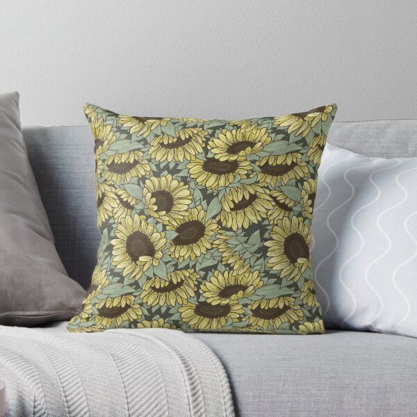 Sweet Sunflowers All Over Pattern Throw Pillow