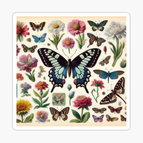 Victorian butterfly and flower die-cuts on an album Pegatina