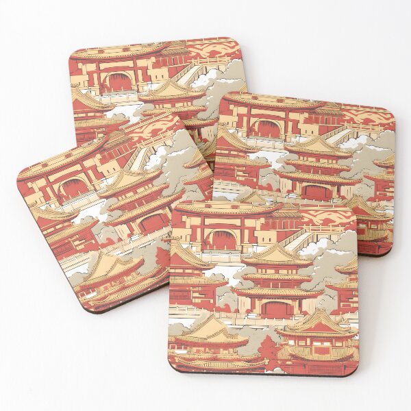 Item preview, A Chinese temple with red pillars and golden roofs designed and sold by sample325.