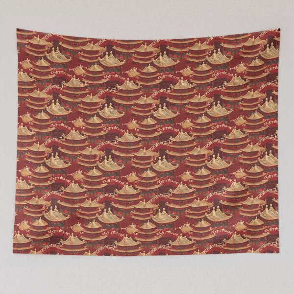 Item preview, A Chinese temple with red pillars and golden roofs designed and sold by sample325.