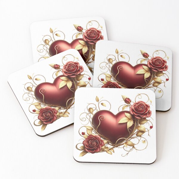 Item preview, Valentine’s Day Red Heart, Red Roses, Golden Vines  designed and sold by Amanda Lucas.