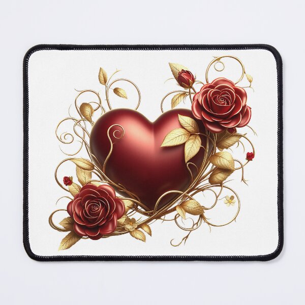 Item preview, Valentine’s Day Red Heart, Red Roses, Golden Vines  designed and sold by Amanda Lucas.