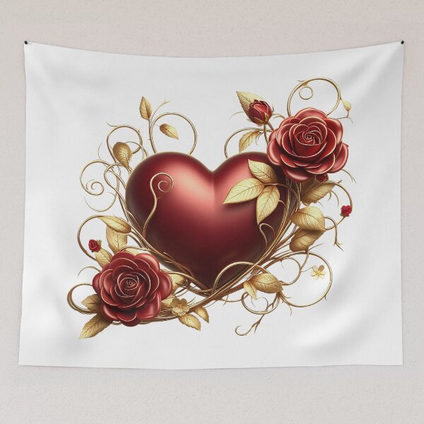 Item preview, Valentine’s Day Red Heart, Red Roses, Golden Vines  designed and sold by Amanda Lucas.