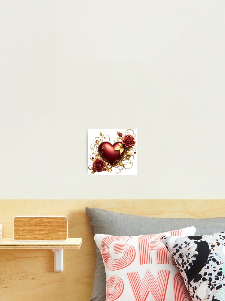 Aperçu 2 sur 3. Impression photo avec l'œuvre Saint Valentin Coeur Rouge, Roses Rouges, Vignes Dorées créée et vendue par AmandaMLucas.
