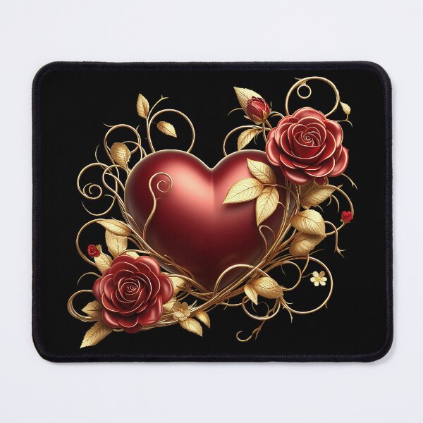 Item preview, Valentine’s Day Red Heart, Red Roses, Golden Vines - on Black designed and sold by Amanda Lucas.