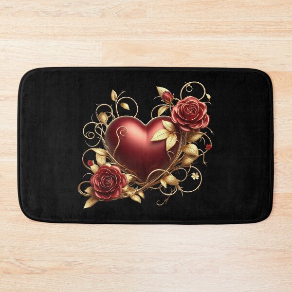 Item preview, Valentine’s Day Red Heart, Red Roses, Golden Vines - on Black designed and sold by Amanda Lucas.