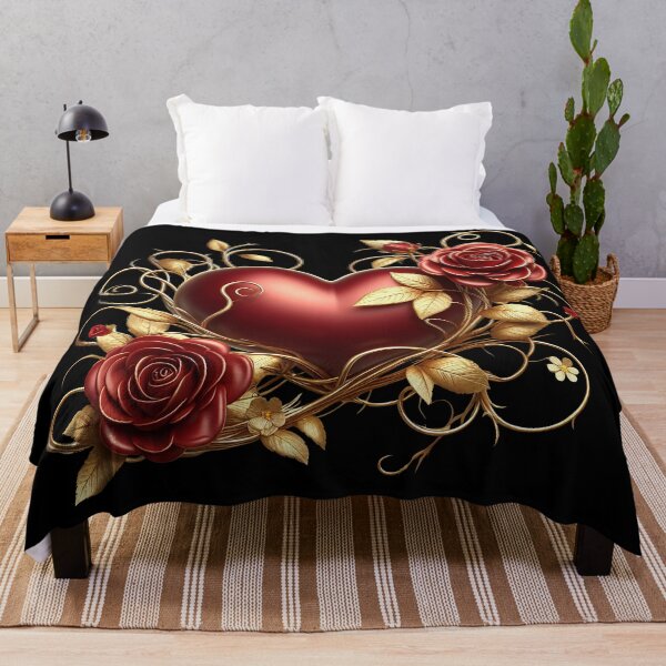 Item preview, Valentine’s Day Red Heart, Red Roses, Golden Vines - on Black designed and sold by Amanda Lucas.