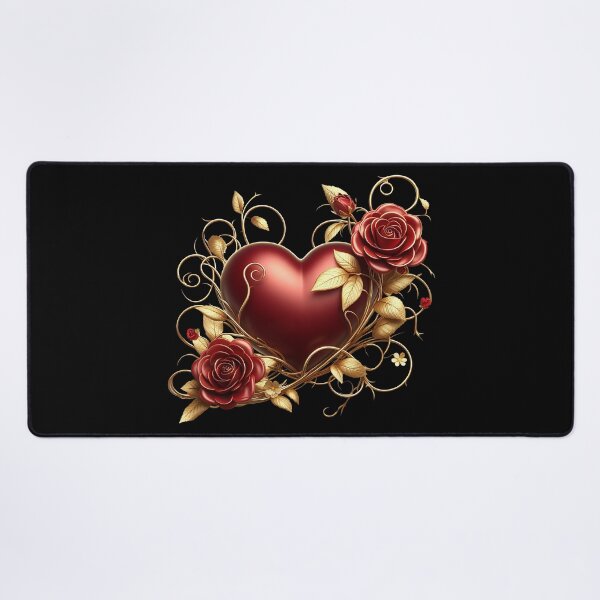 Item preview, Valentine’s Day Red Heart, Red Roses, Golden Vines - on Black designed and sold by Amanda Lucas.
