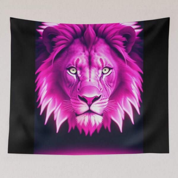 Item preview, Vibrant Pink Neon Lion - Electrifying Glow Art on Redbubble designed and sold by craftyblinders9.