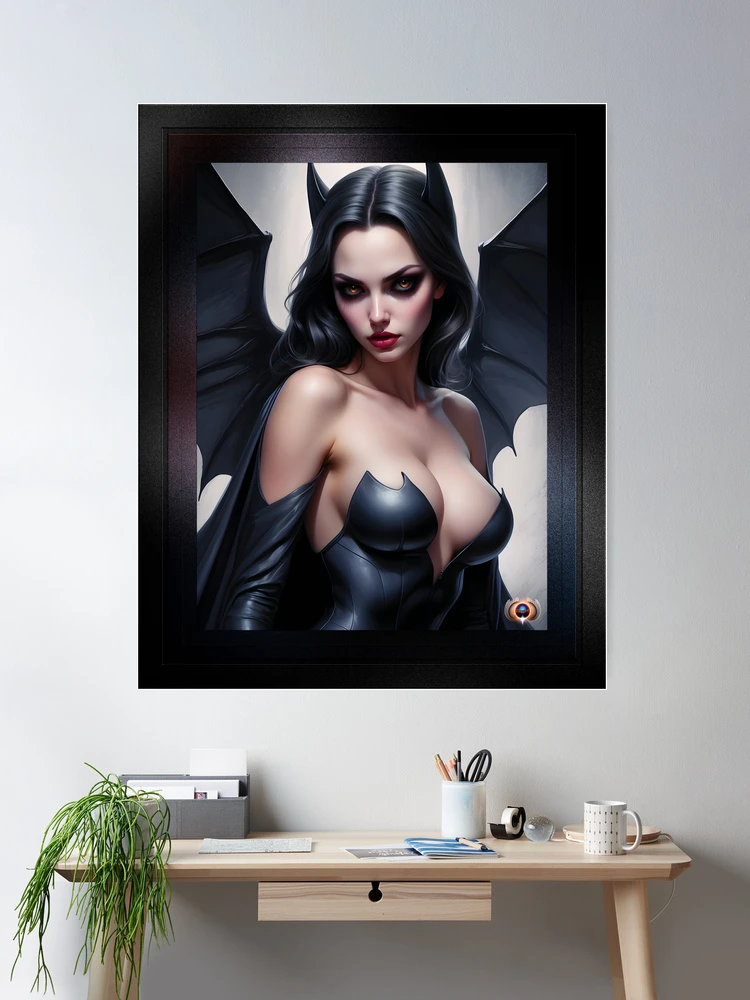 The Stare Of The Vampire Queen In A Blue Moon Beautiful AI Concept Art Portrait by Xzendor7 Room Decor Poster Art Print