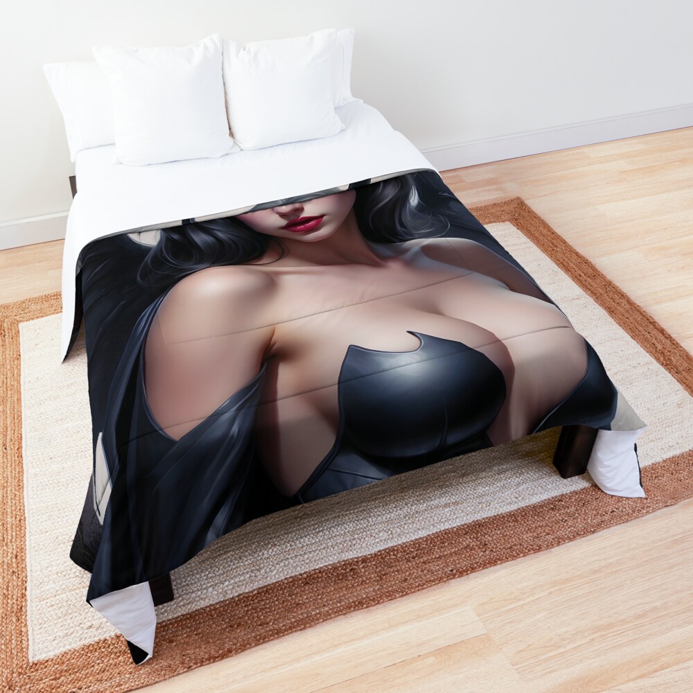 The Stare Of The Vampire Queen In A Blue Moon Beautiful AI Concept Art Portrait by Xzendor7 Decorative Comforter Art Print