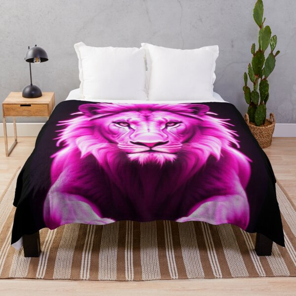 Item preview, Vibrant Pink Neon Lion 3 - Electrifying Glow Art on Redbubble designed and sold by craftyblinders9.