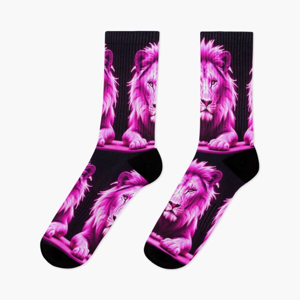 Item preview, Vibrant Pink Neon Lion 3 - Electrifying Glow Art on Redbubble designed and sold by craftyblinders9.