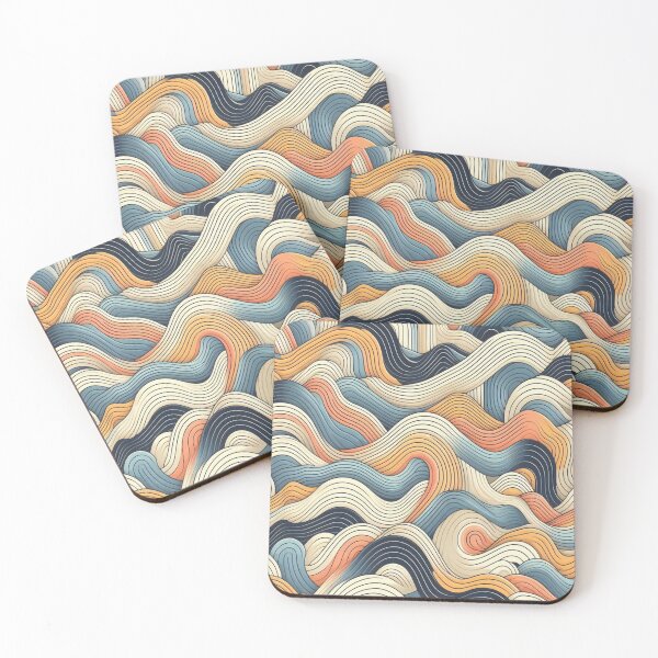 Item preview, Wave Pattern - Blue Yellow Black White Retro Wave - Curved Line designed and sold by PatternInArt.