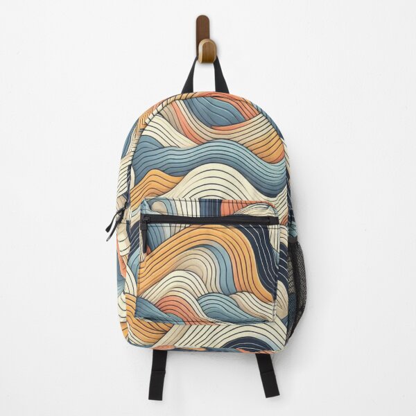 Item preview, Wave Pattern - Blue Yellow Black White Retro Wave - Curved Line designed and sold by PatternInArt.