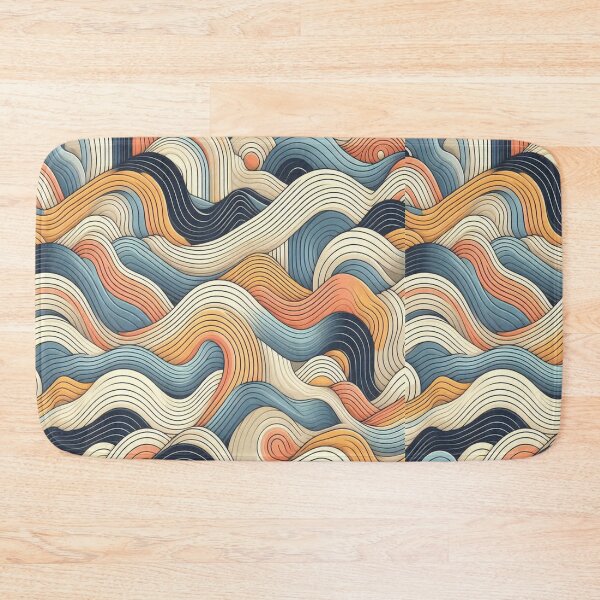 Item preview, Wave Pattern - Blue Yellow Black White Retro Wave - Curved Line designed and sold by PatternInArt.