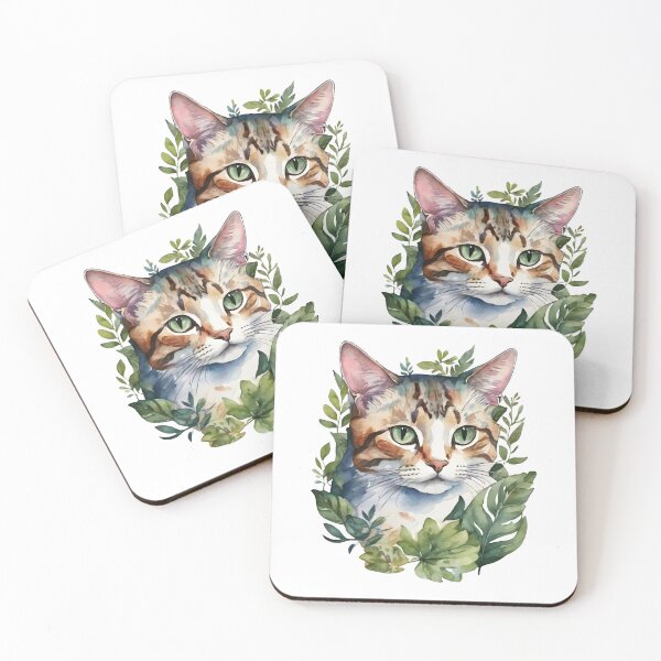 Item preview, Tabby cat and botanical leaves designed and sold by MauraMeadow.