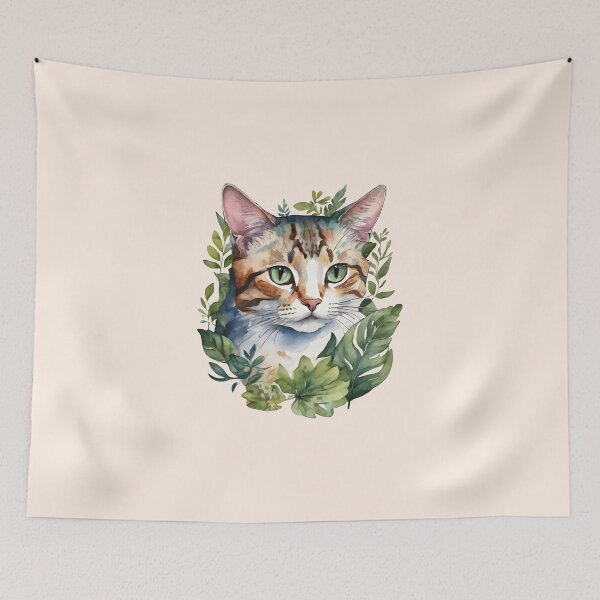 Item preview, Tabby cat and botanical leaves designed and sold by MauraMeadow.