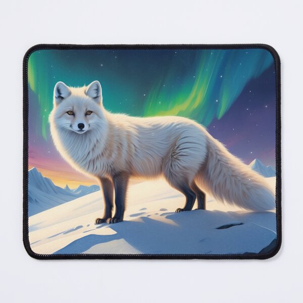 Item preview, Golden arctic fox and Northern Lights ( Aurora borealis ) sunset designed and sold by Andrey-Myagkov.