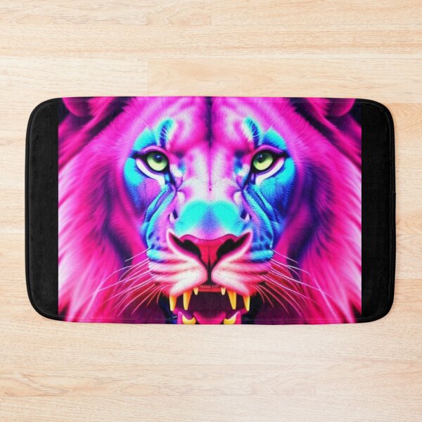 Item preview, Vibrant Pink Neon Lion 5 - Electrifying Glow Art on Redbubble designed and sold by craftyblinders9.