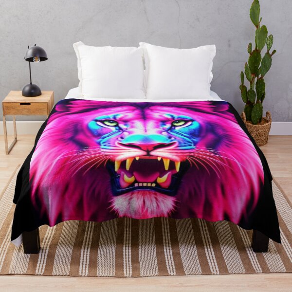 Item preview, Vibrant Pink Neon Lion 5 - Electrifying Glow Art on Redbubble designed and sold by craftyblinders9.