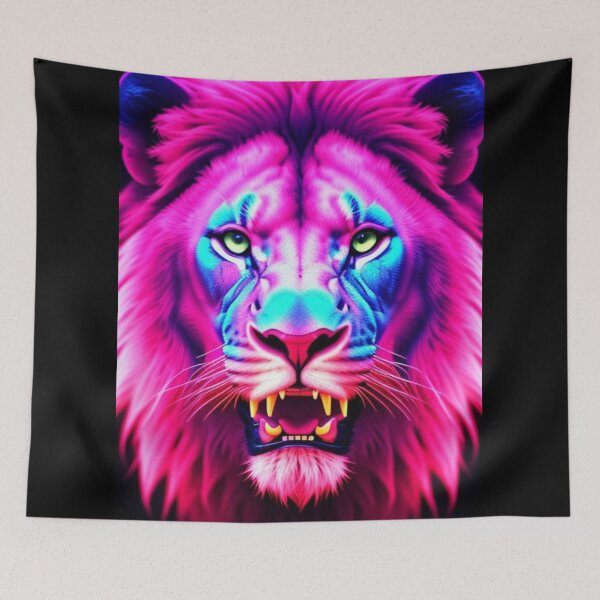 Item preview, Vibrant Pink Neon Lion 5 - Electrifying Glow Art on Redbubble designed and sold by craftyblinders9.