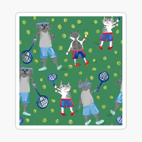 Item preview, Cat Tennis Match - Ollie and Rocket Play Tennis - Court Sports designed and sold by Michelebuttons.