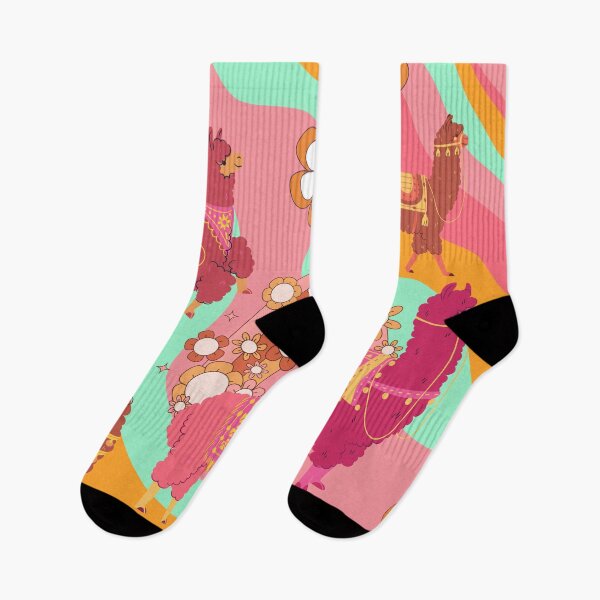 Item preview, Retro wave llama in funky cool waves and retro vintage flowers designed and sold by BritishDelights.