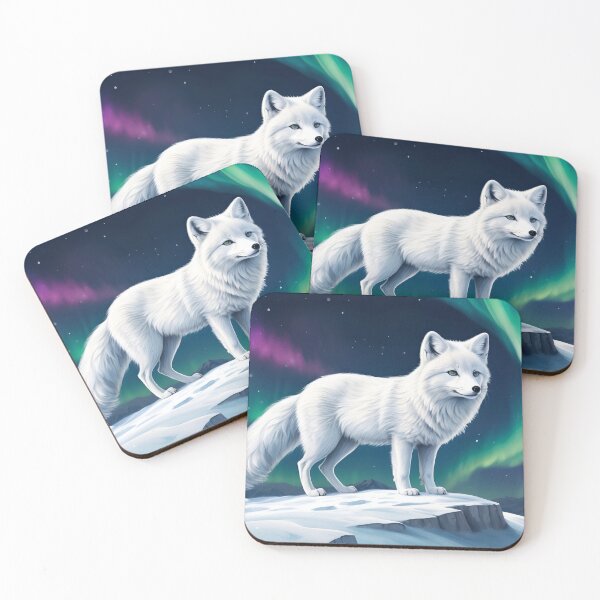 Item preview, Arctic fox and Northern Lights ( Aurora borealis ) designed and sold by Andrey-Myagkov.