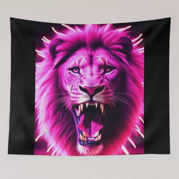 Item preview, Vibrant Pink Neon Lion 7 - Electrifying Glow Art on Redbubble designed and sold by craftyblinders9.