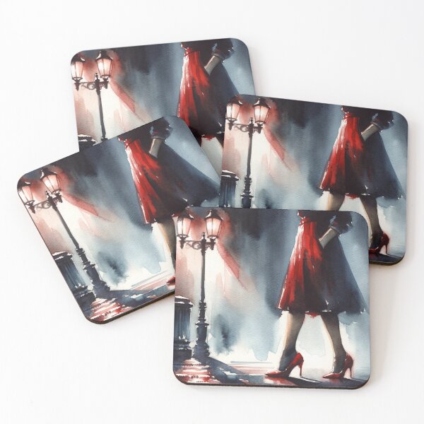 Item preview, Noir Vintage Watercolor Woman with red shoes designed and sold by RESToRAPTOR.