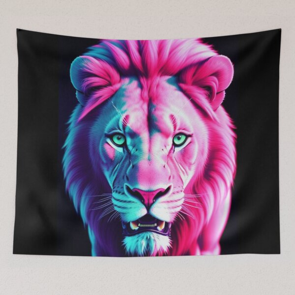 Item preview, Vibrant Pink Neon Lion 11 - Electrifying Glow Art on Redbubble designed and sold by craftyblinders9.