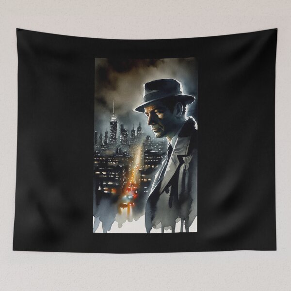 Item preview, Noir Vintage Watercolor Detective and Night Cityscape designed and sold by RESToRAPTOR.