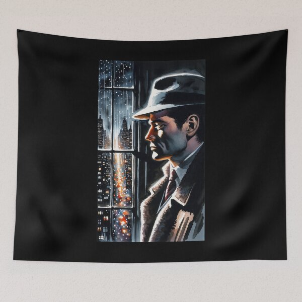 Item preview, Noir Vintage Watercolor Detective Looks Out the Winter Window designed and sold by RESToRAPTOR.