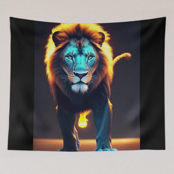 Item preview, Vibrant Neon Lion - Electrifying Glow Art on Redbubble designed and sold by craftyblinders9.