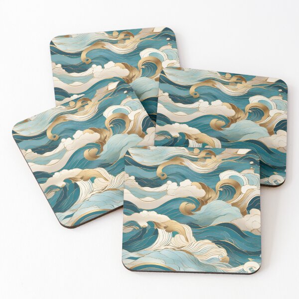Item preview, Wave Pattern -  Deep Blue with Golden Retro Wave ; Curved Line designed and sold by PatternInArt.