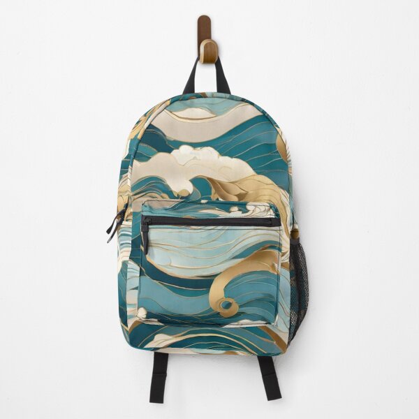 Item preview, Wave Pattern -  Deep Blue with Golden Retro Wave ; Curved Line designed and sold by PatternInArt.