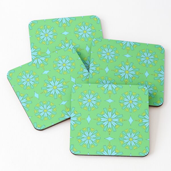 Item preview, Hearts and flowers blue on green designed and sold by MarySchwindt.