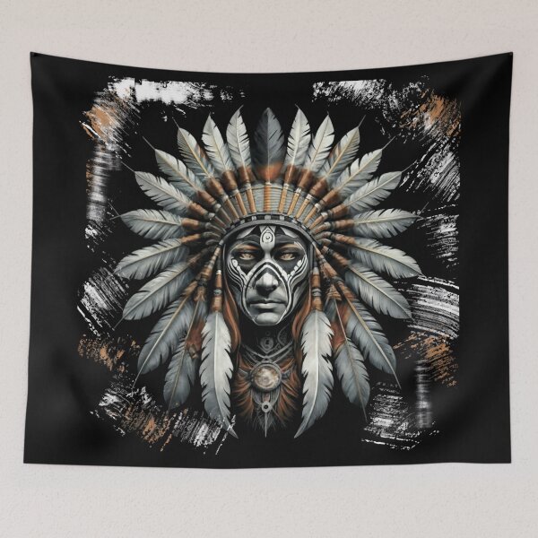 Item preview, American Indian. Feather headdress. Crown of an American Indian chief. Face tattoo. Retual Indian style designed and sold by MagelliShop.