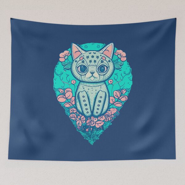 Item preview,  Cute cat Essential Blue Retro Floral for women, men designed and sold by Firas Aljazzar.